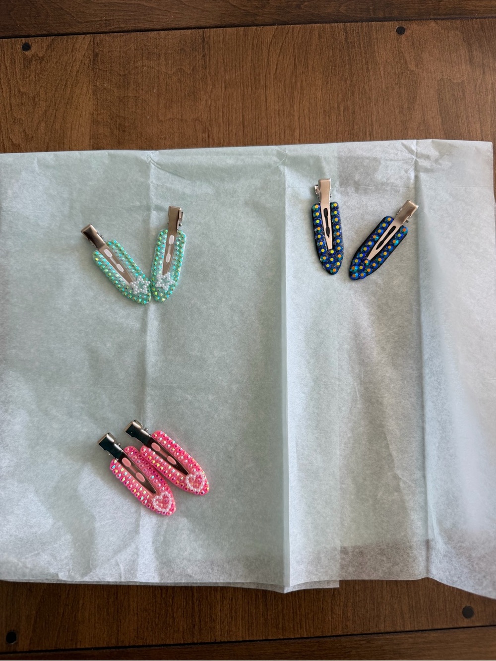 Bedazzled Snap Hair Clips - Pink, Mint & Blue